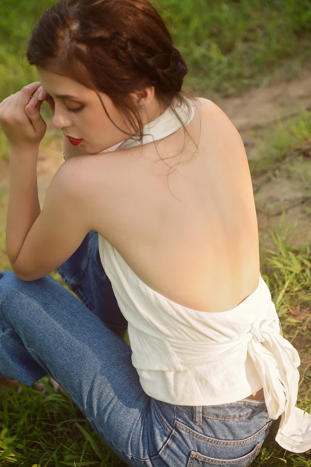 Low-back Linen Top - Cotton Wrap Top - Linen Crop Top - Natural Fabric