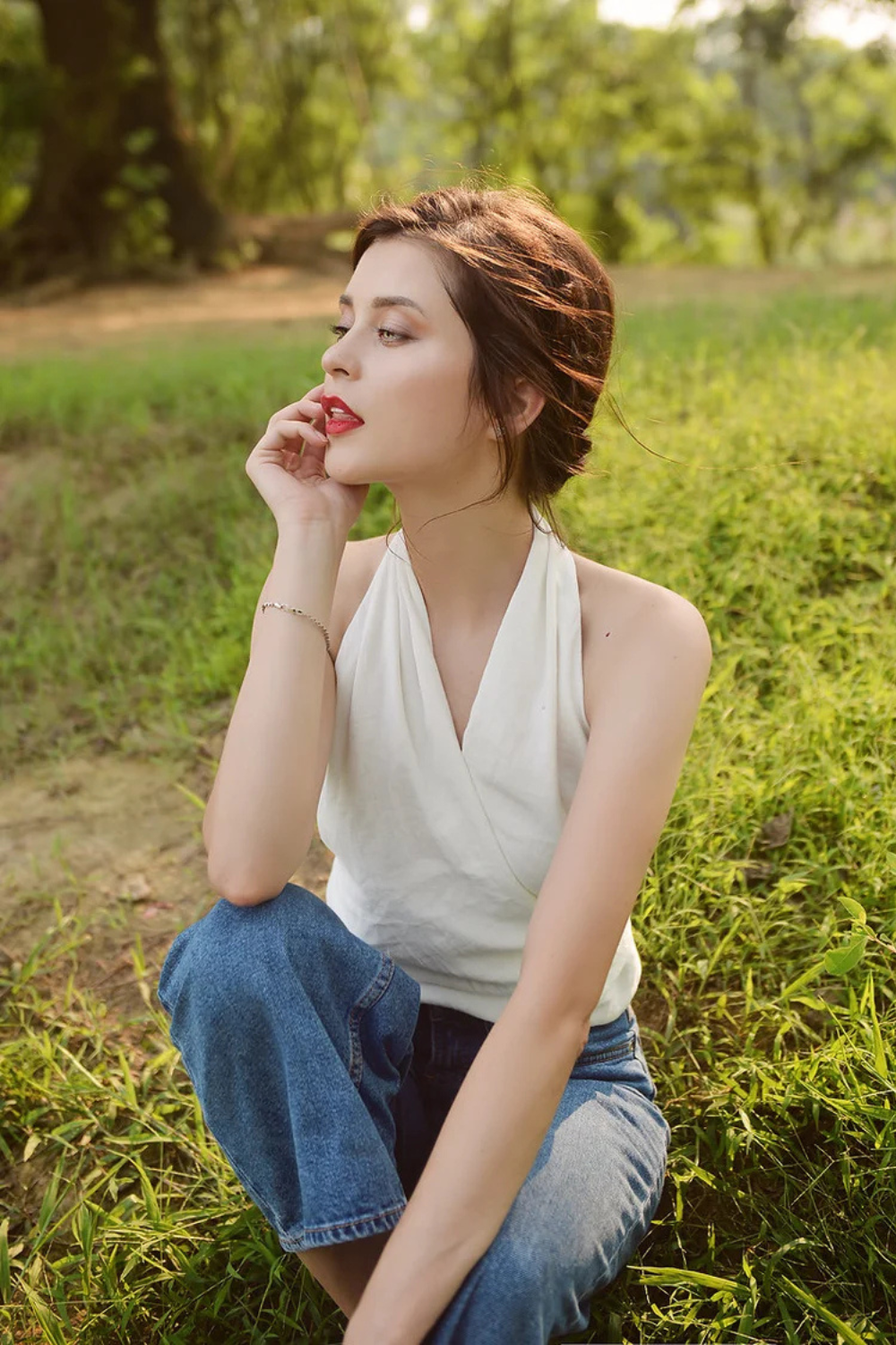 Low-back Linen Top - Cotton Wrap Top - Linen Crop Top - Natural Fabric