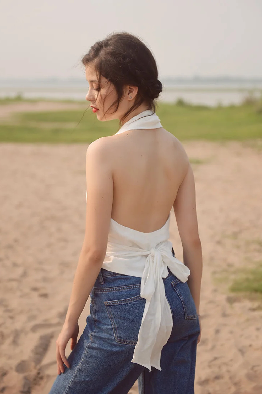 Low-back Linen Top - Cotton Wrap Top - Linen Crop Top - Natural Fabric