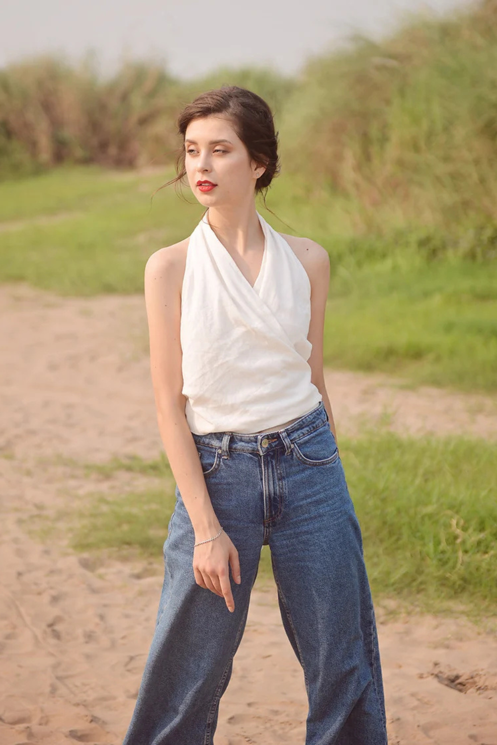 Low-back Linen Top - Cotton Wrap Top - Linen Crop Top - Natural Fabric