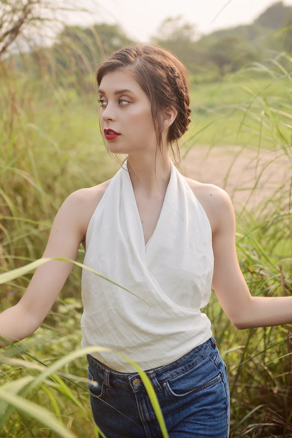 Low-back Linen Top - Cotton Wrap Top - Linen Crop Top - Natural Fabric