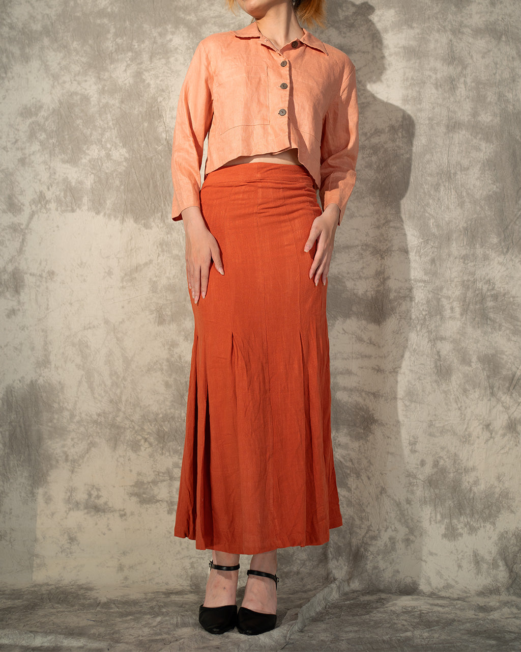 Long Sleeve Linen Shirts- Coral- Like New- Worn Once For Photoshoot