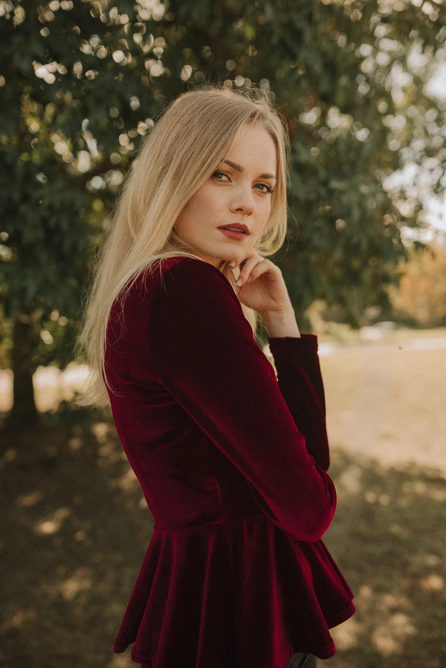 MONET Velvet Long Sleeve Wrap Top
