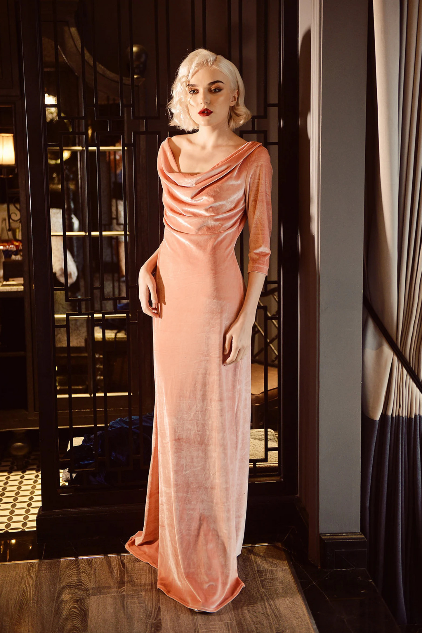 MARIAH Velvet Cowl Neck Maxi Dress