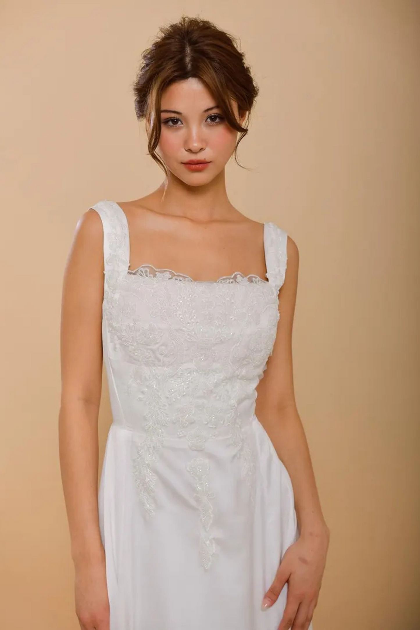 ESTELLE Embroidered White Silk Wedding Dress