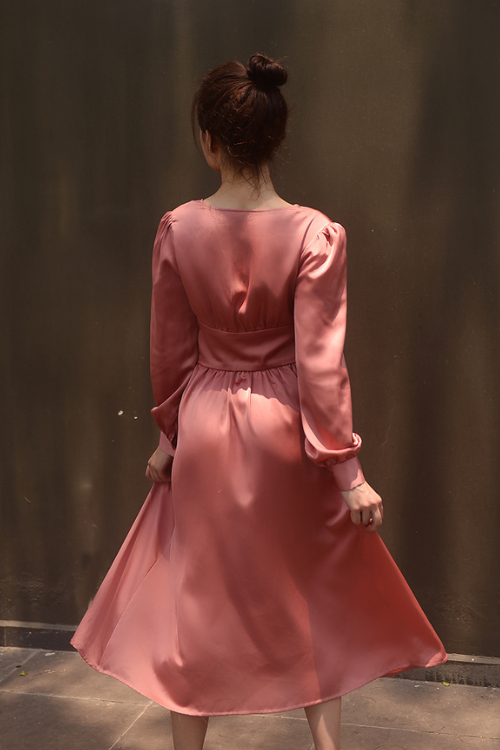 Salmon Pink Silk Dress - Women Midi Dress - Silk Prom Dress - Silk Dress - Mulberry Dress