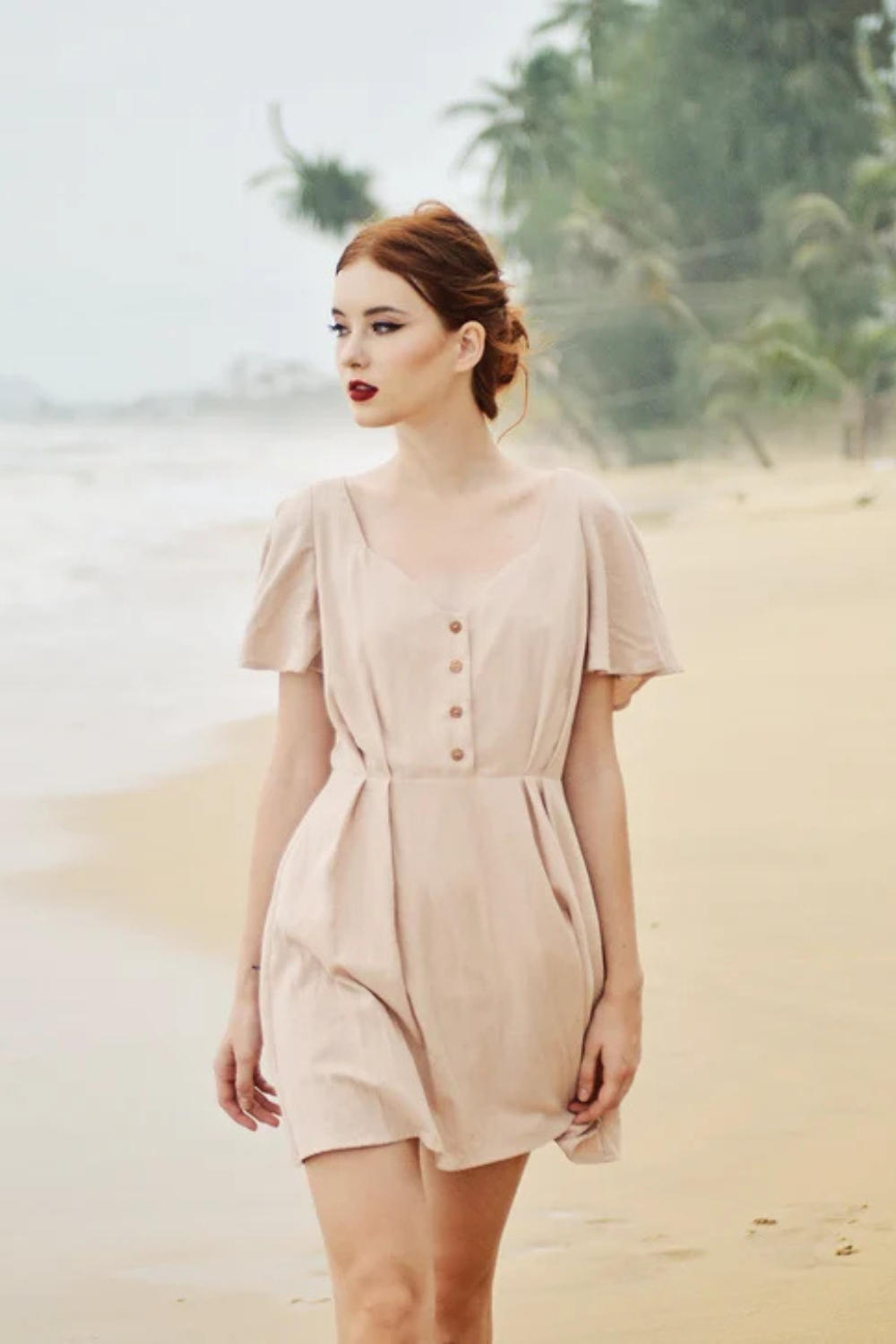 Cotton SunDress - Ruffle Sleeves - Button Cotton Dress - Organic Cotton Dress