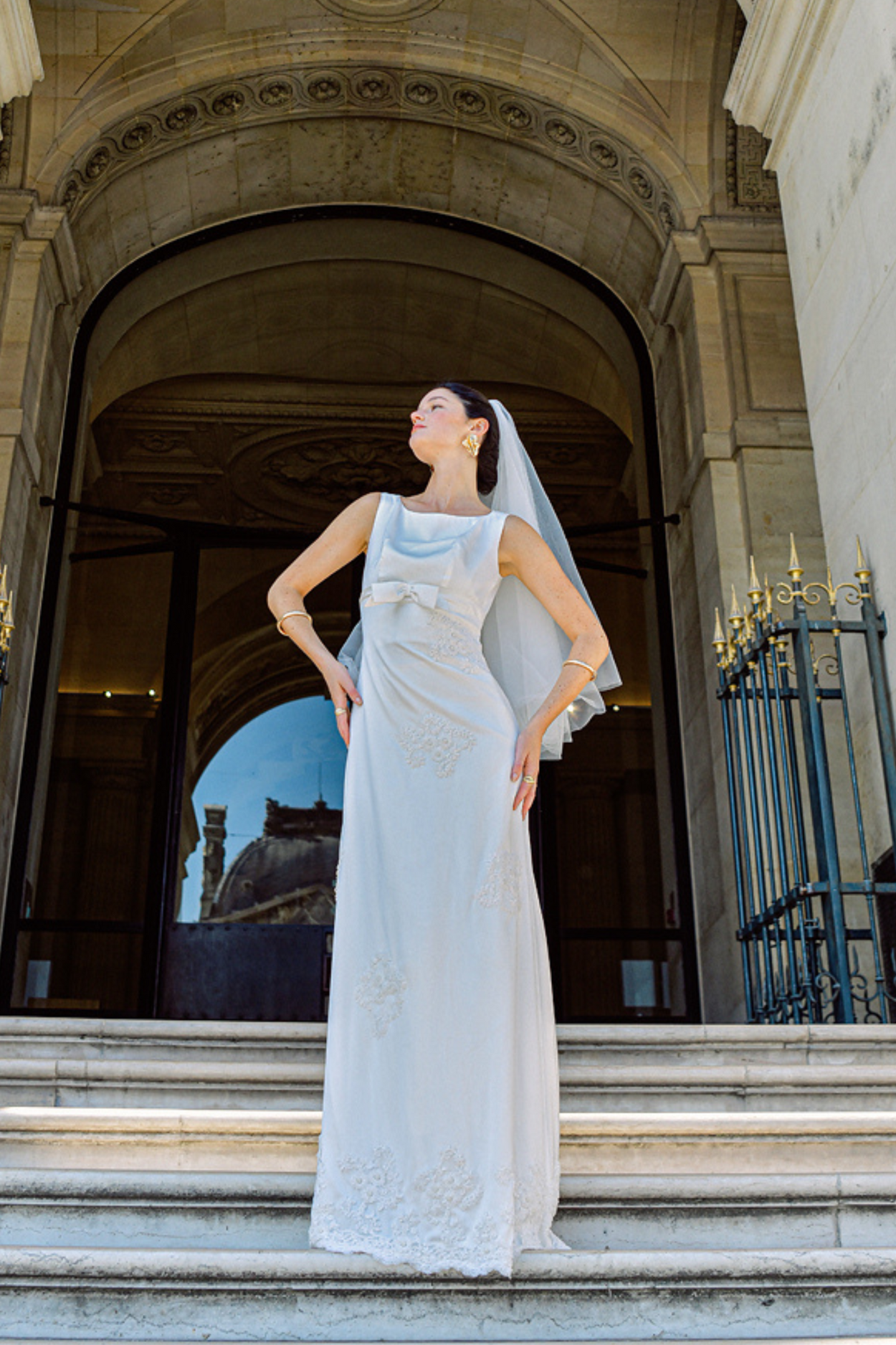 Ìnes Charmeuse Silk Wedding Dress with Bow and Embellishment