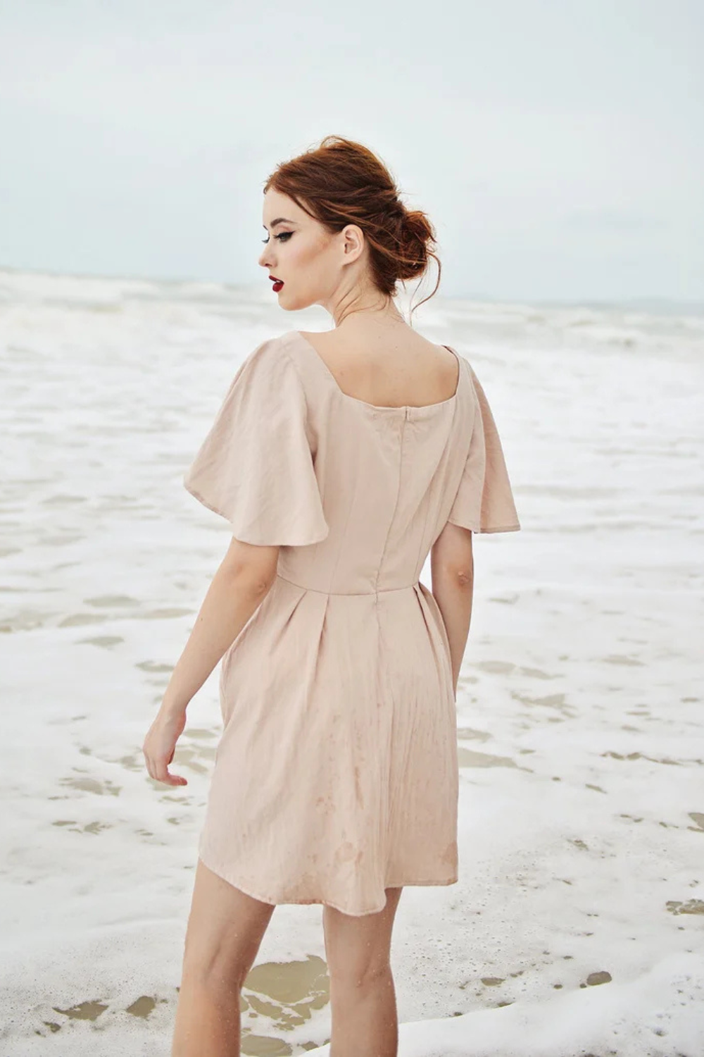 Cotton SunDress - Ruffle Sleeves - Button Cotton Dress - Organic Cotton Dress