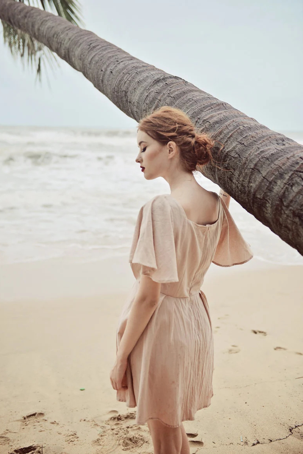 Cotton SunDress - Ruffle Sleeves - Button Cotton Dress - Organic Cotton Dress