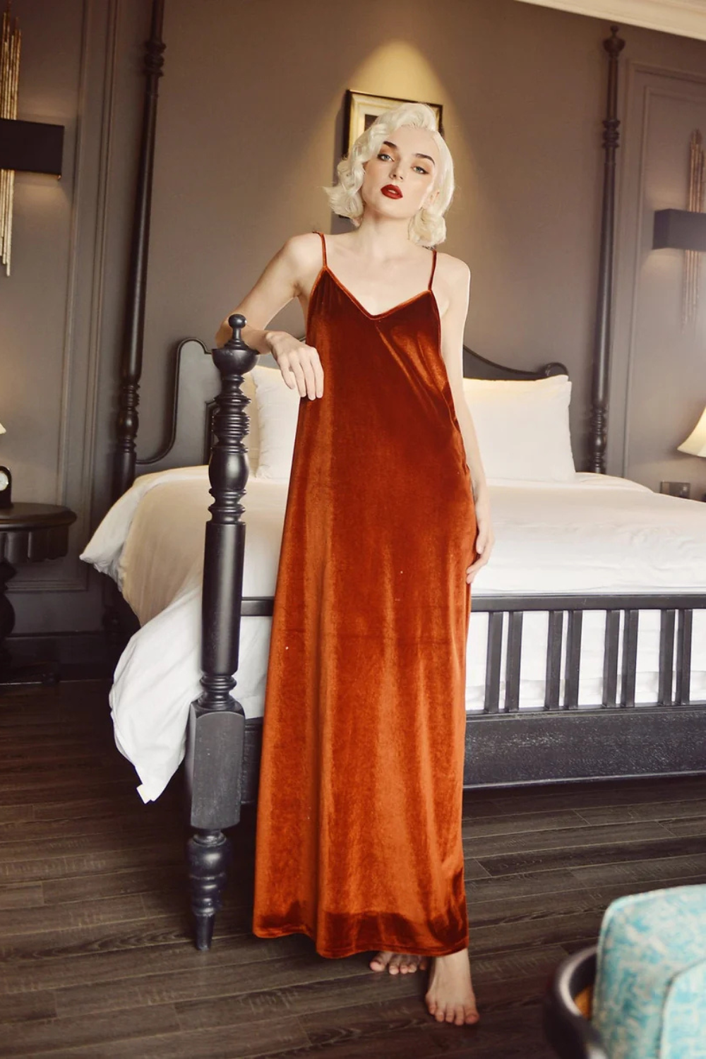 Lowback Velvet Maxi Slip Dress