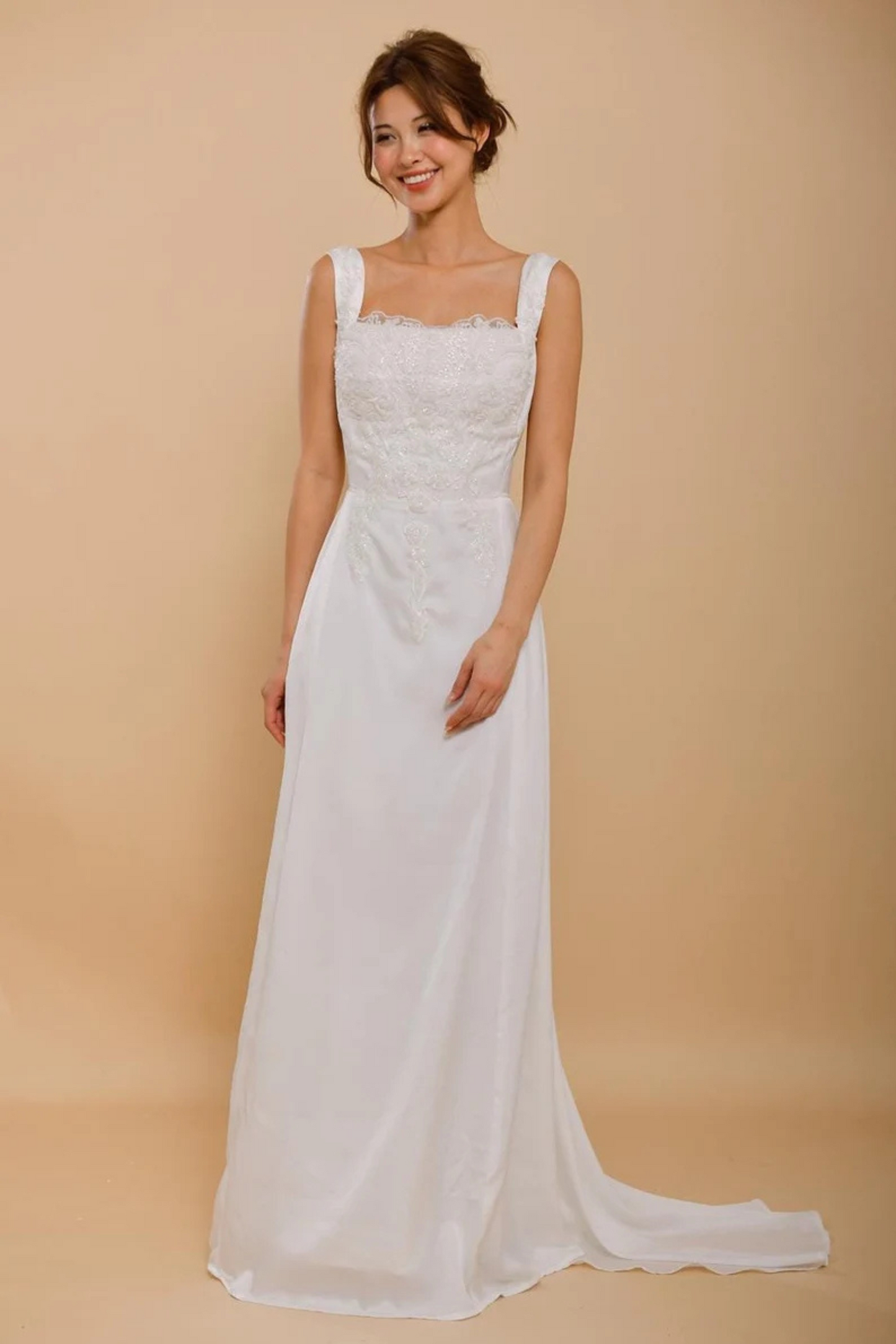 ESTELLE Embroidered White Silk Wedding Dress