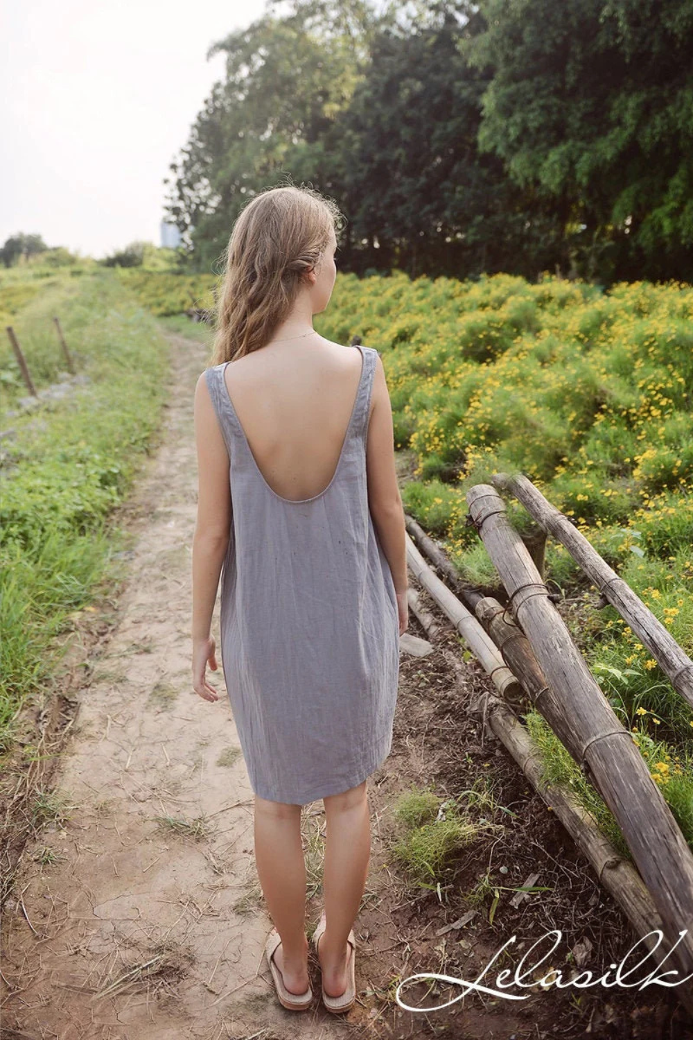 Linen Dress Lowback - Linen Casual Dress - Women Summer Dress - Cotton Slip Dress - Natural Cotton