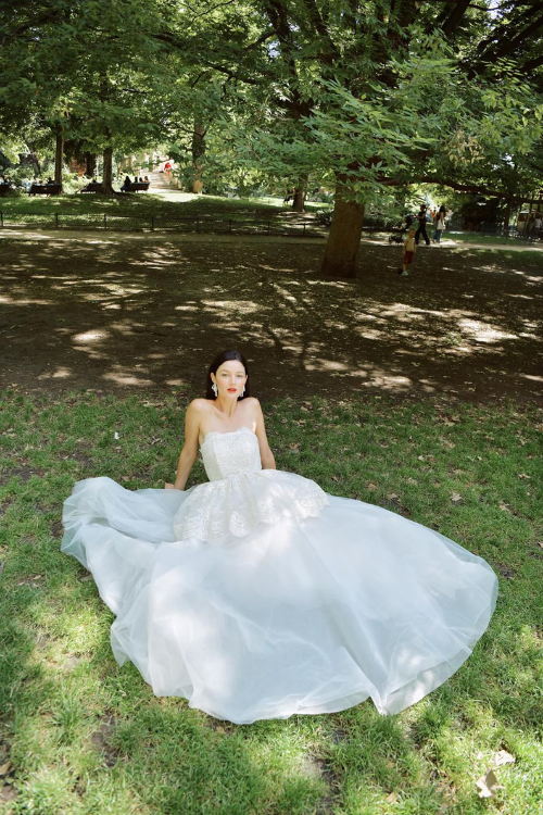 Sylvie Basque Waist Wedding Dress in Lace and Organza