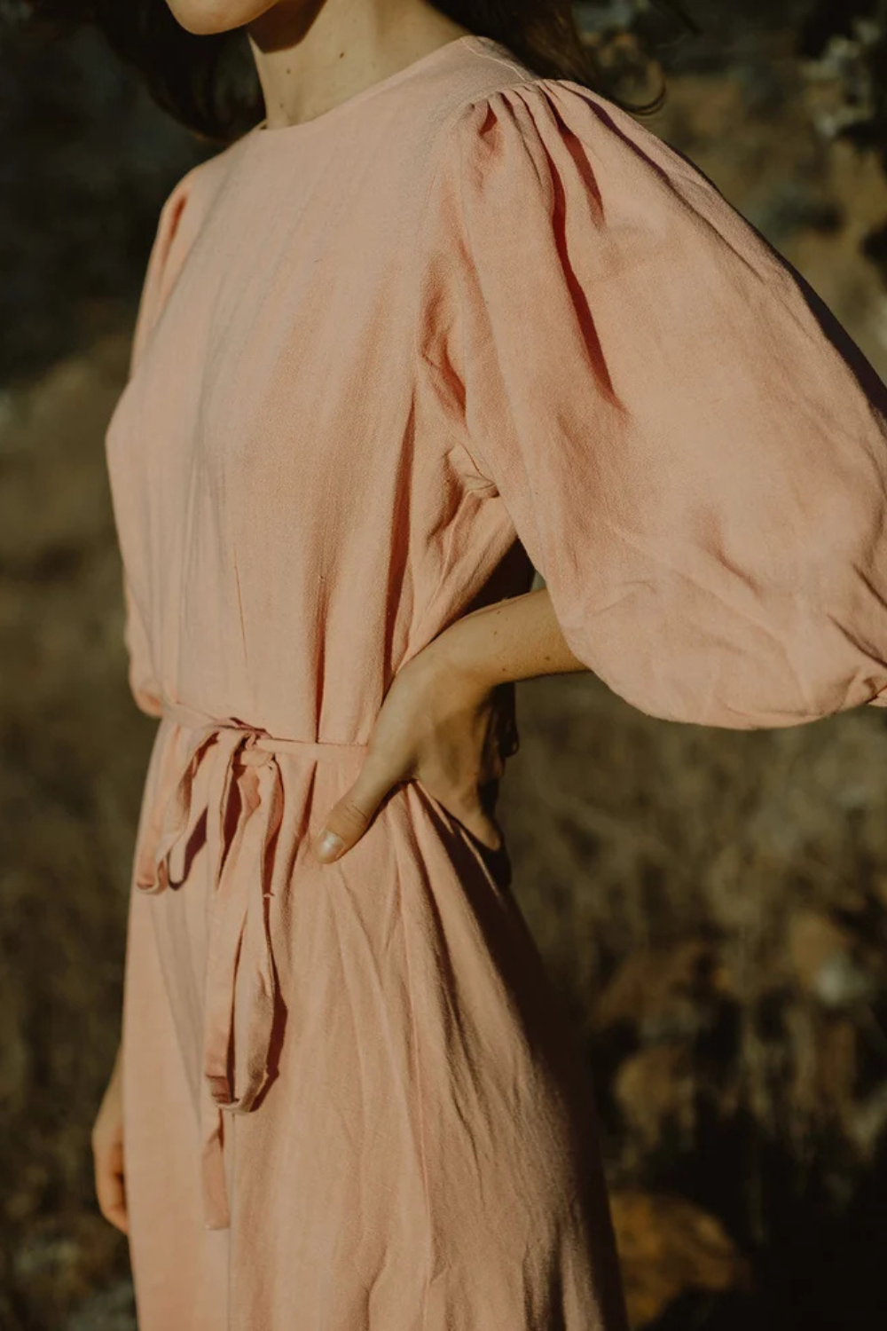 Linen Maxi Dress with Balloon Sleeves