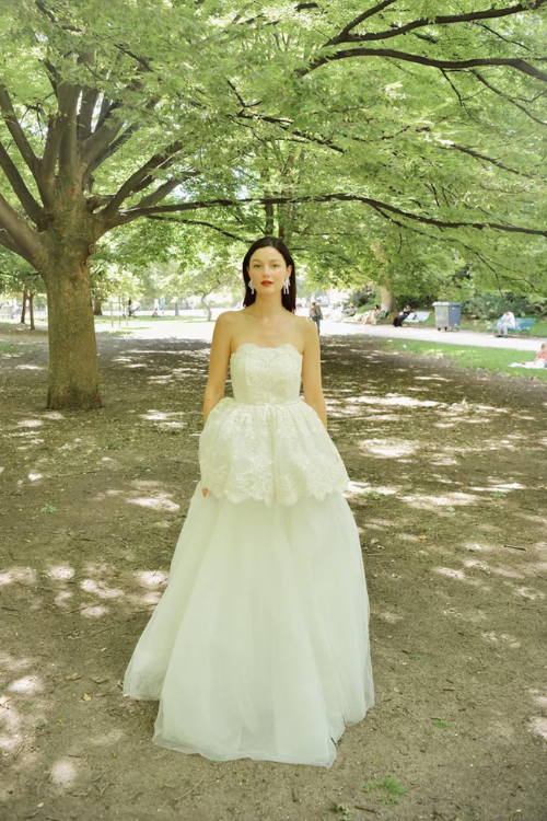 Sylvie Basque Waist Wedding Dress in Lace and Organza