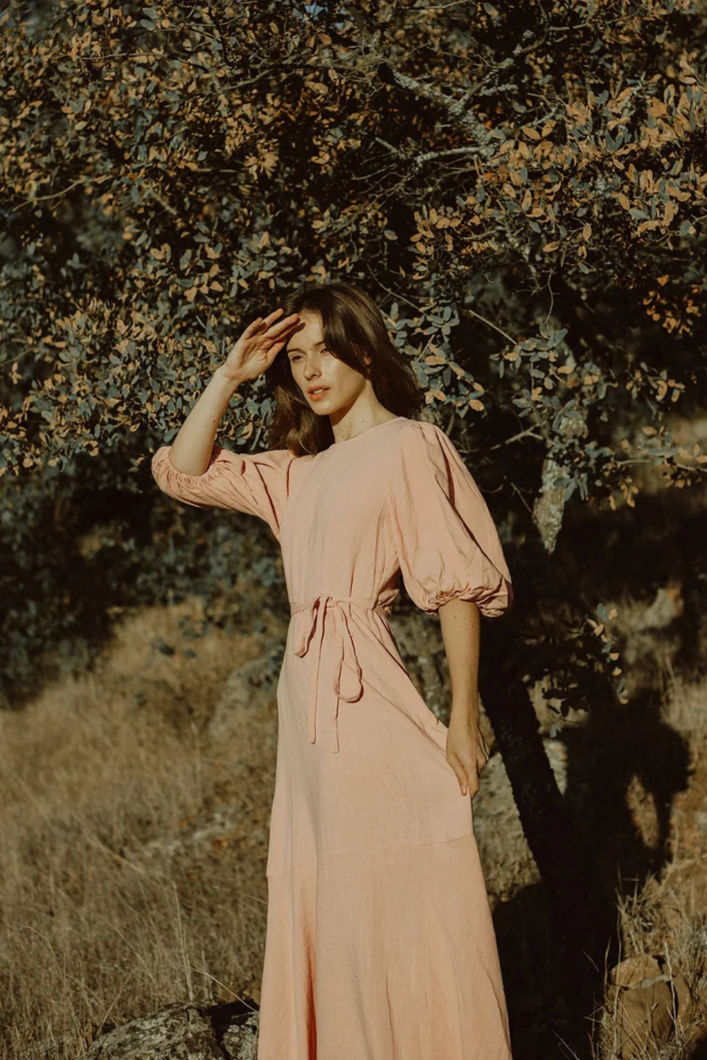 Linen Maxi Dress with Balloon Sleeves
