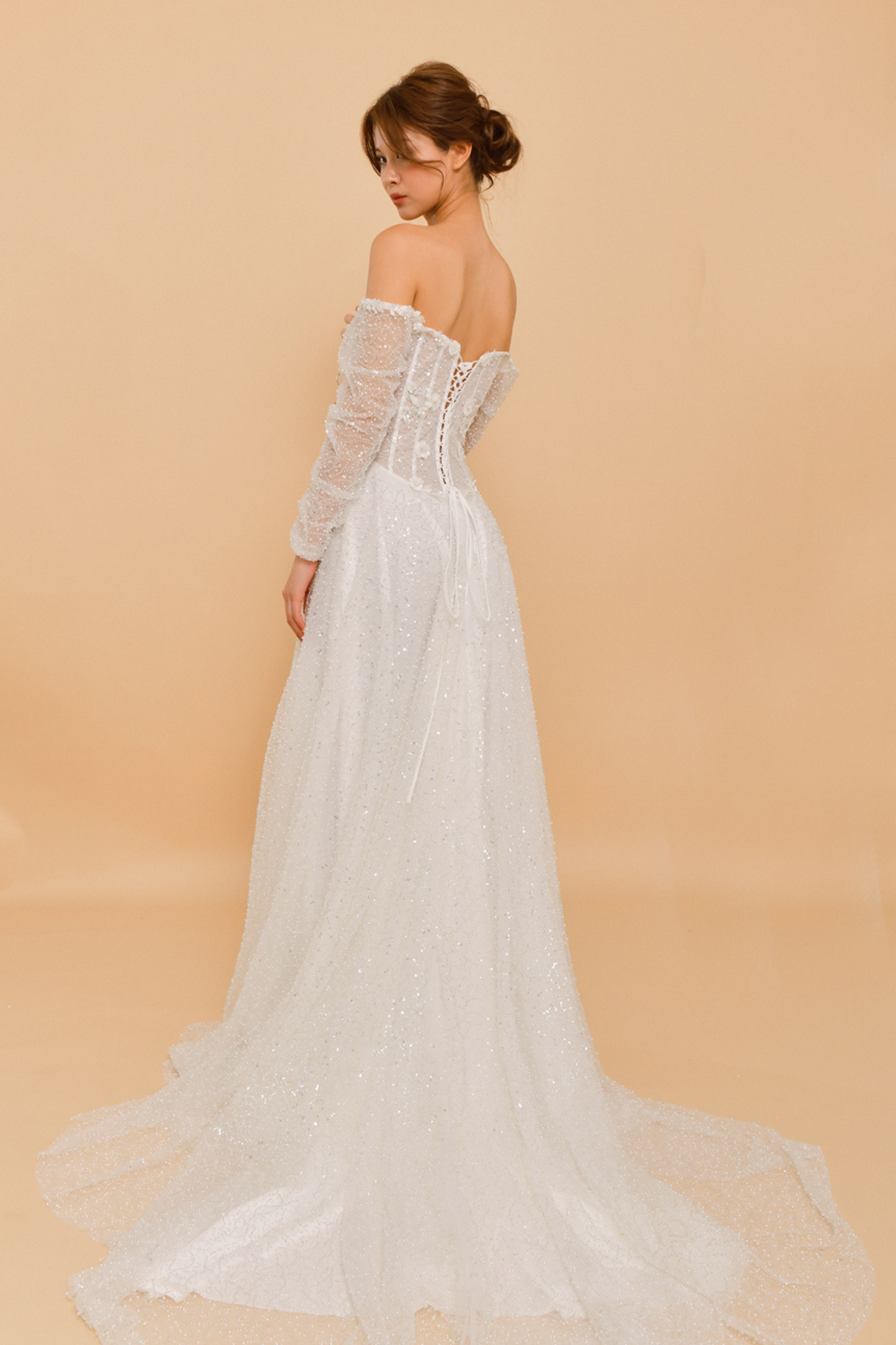 MARCIA Beaded Off-Shoulder Corset Wedding Dress