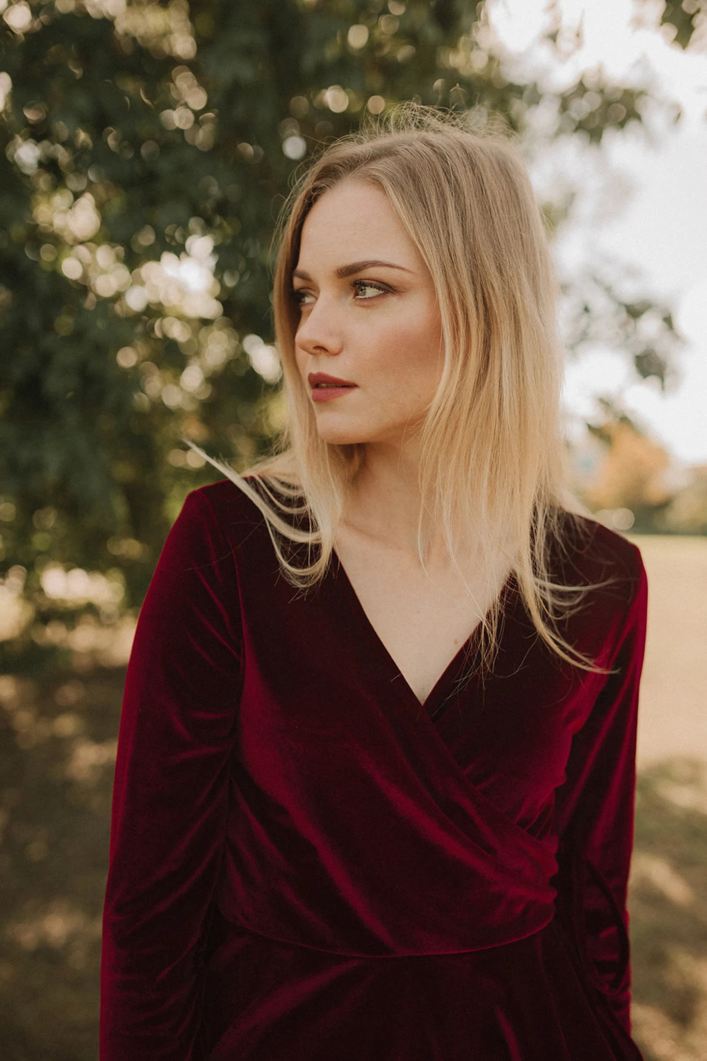 MONET Velvet Long Sleeve Wrap Top