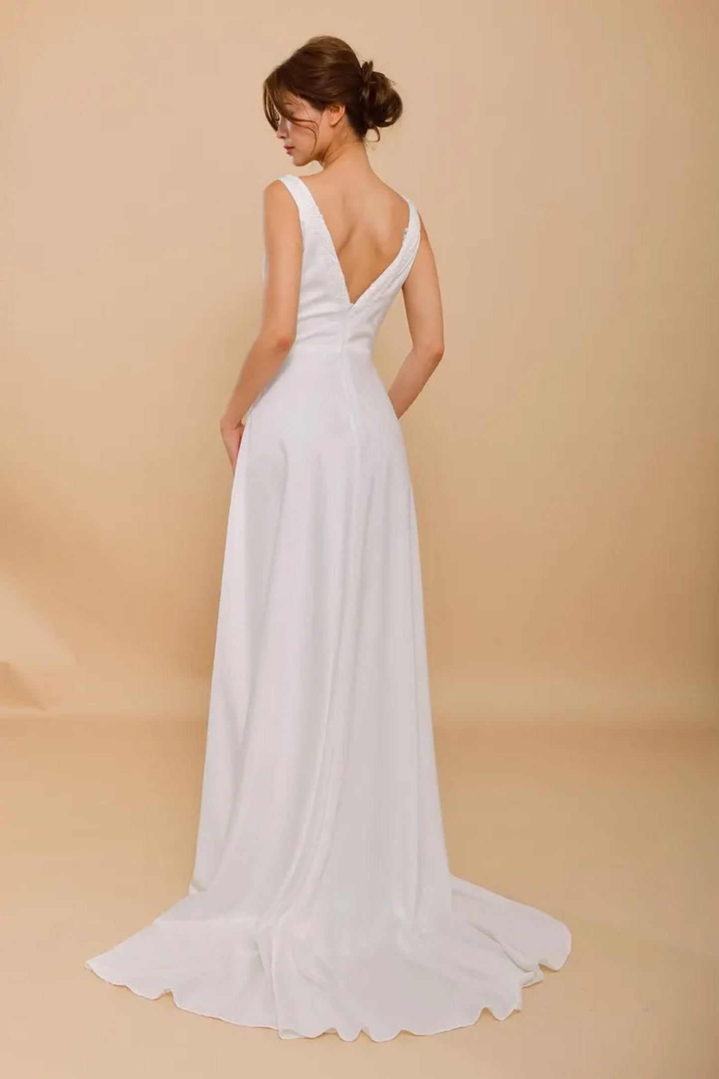 ESTELLE Embroidered White Silk Wedding Dress