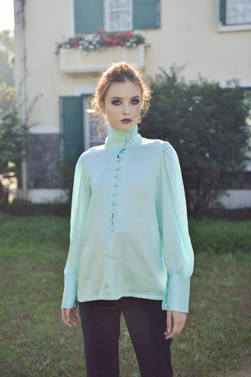 BETH Long Sleeve Silk Turtleneck Blouse