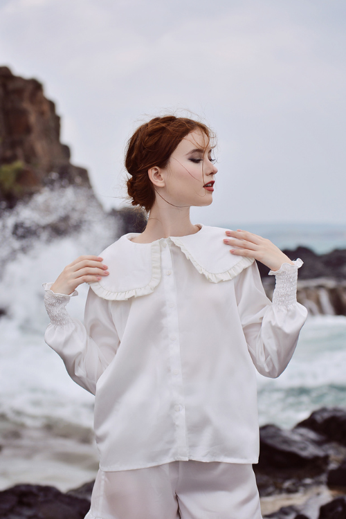 White Silk Blouse - Big Collar Shirt - Silk Shirt Women - Silk Top - Mulberry Silk Clothing