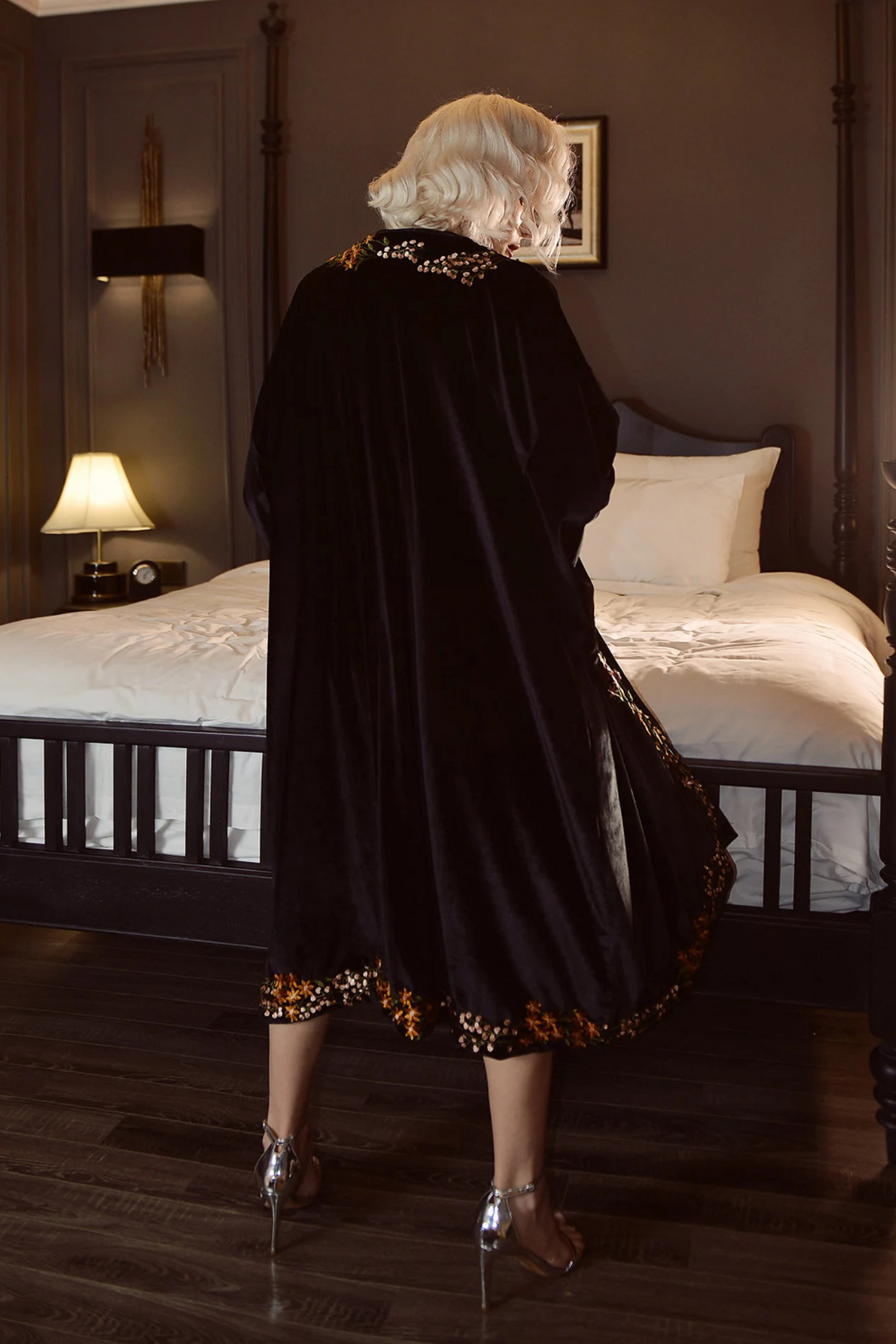 ALEXIS Flower Embroidered Velvet Robe