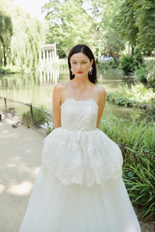 Sylvie Basque Waist Wedding Dress in Lace and Organza