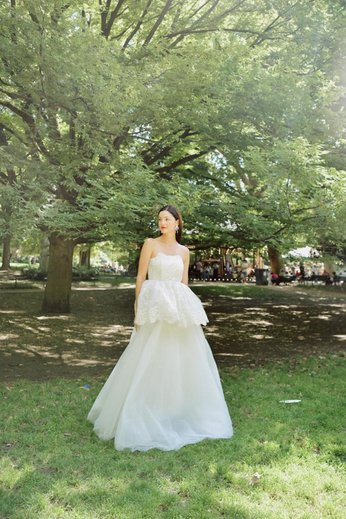 Sylvie Basque Waist Wedding Dress in Lace and Organza