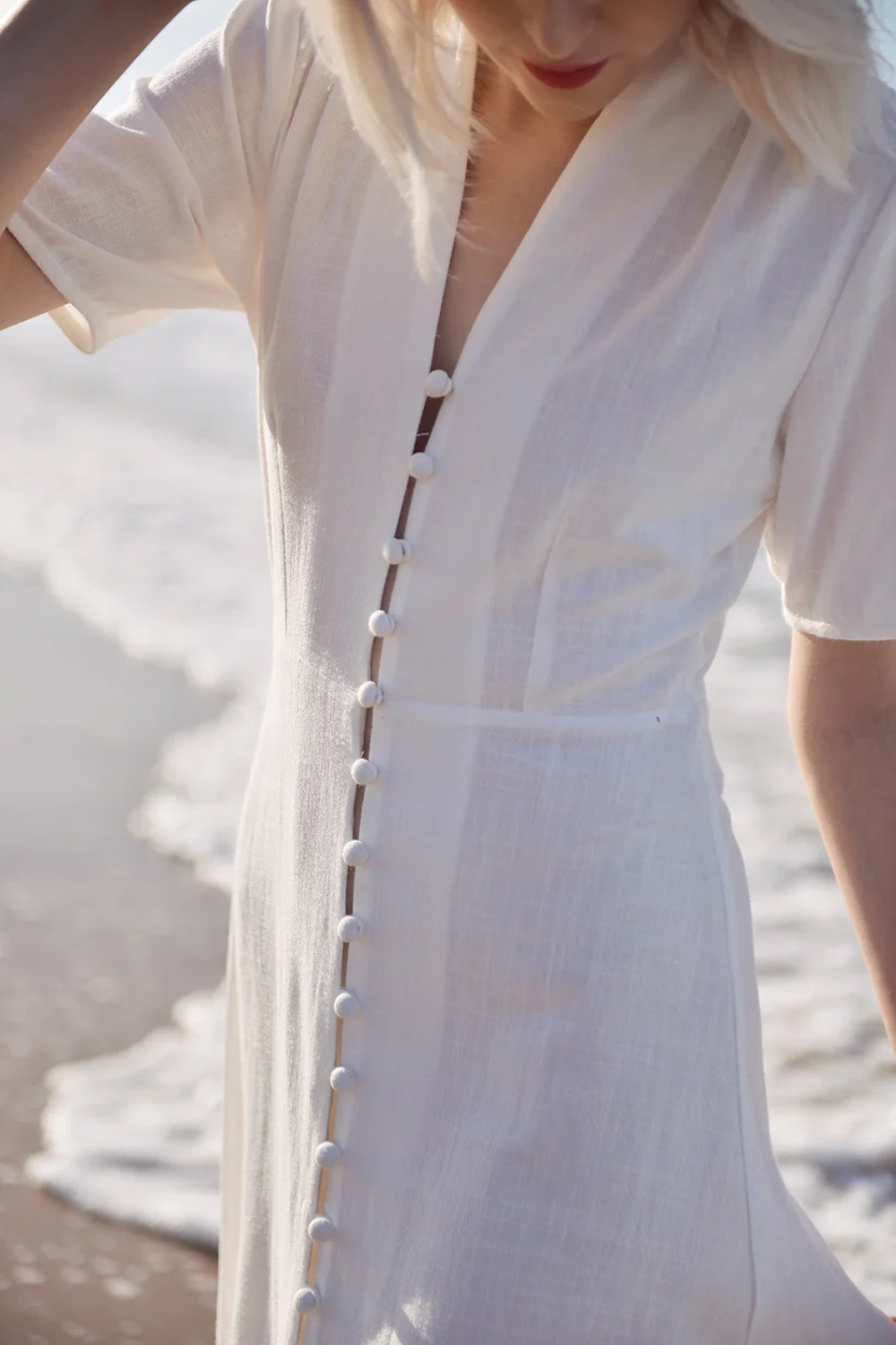 Sleeves Linen Long Dress - White Linen Dress - Organic Clothing - Long Cotton Dress - Wedding Guest Dress
