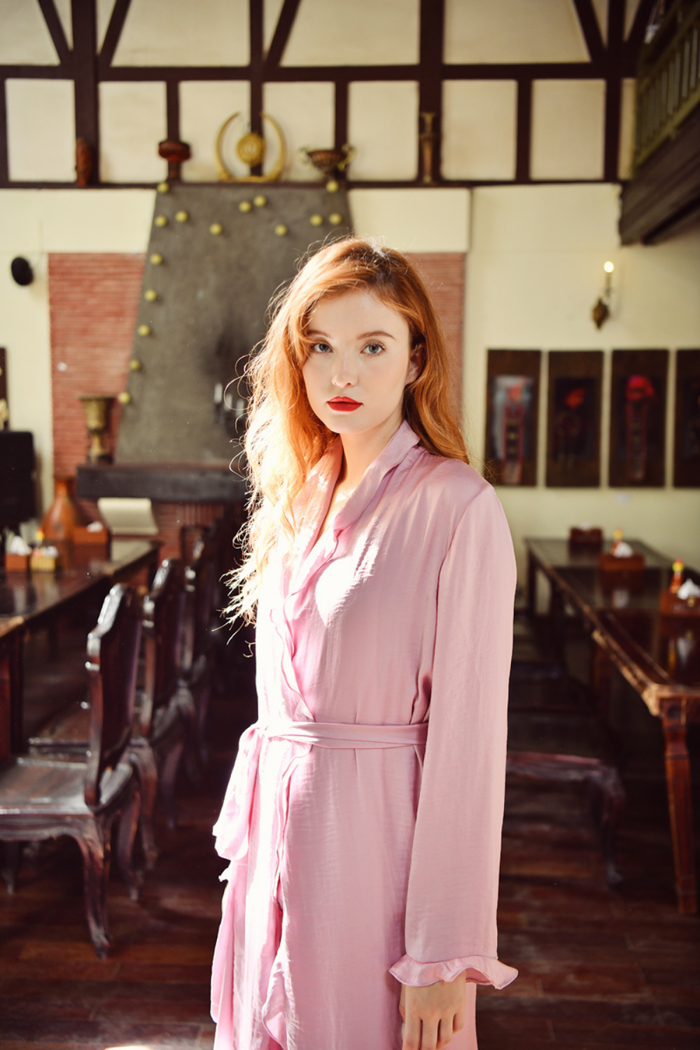 Ruffle Hem Luxury Silk Kimono Robe