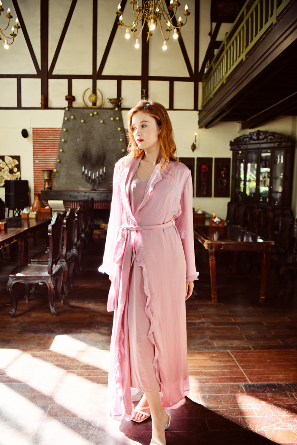 Ruffle Hem Luxury Silk Kimono Robe