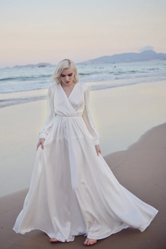 Silk Wedding Dress - Wedding Dress with Train - Aline Bridal Gown - Cathedral Wedding Dress