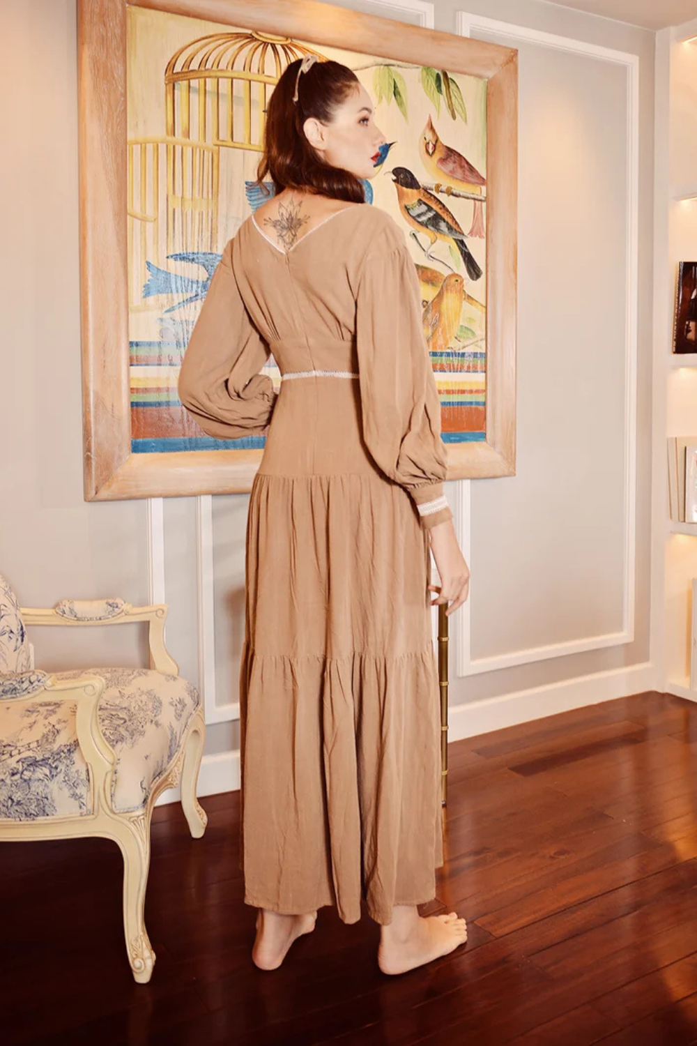 Linen Maxi Dress with Contrast Trim