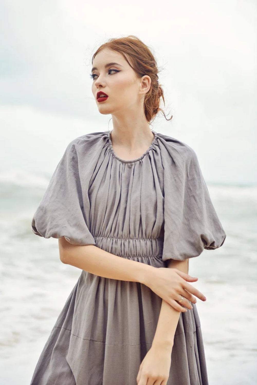Open Back Linen Sundress - Linen Summer Maxi Dress - Backless Cotton Dress - Balloon Sleeves Dress - Bridesmaids Dress