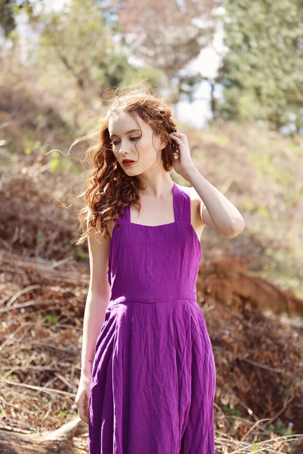 Cotton Linen Pinafore Maxi Dress with Pockets