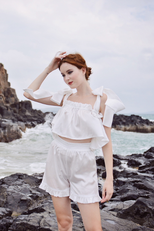 White Silk Crop Top - Silk Tie Top - Sleeveless Silk Top - Silk Top - Mulberry Silk Clothing