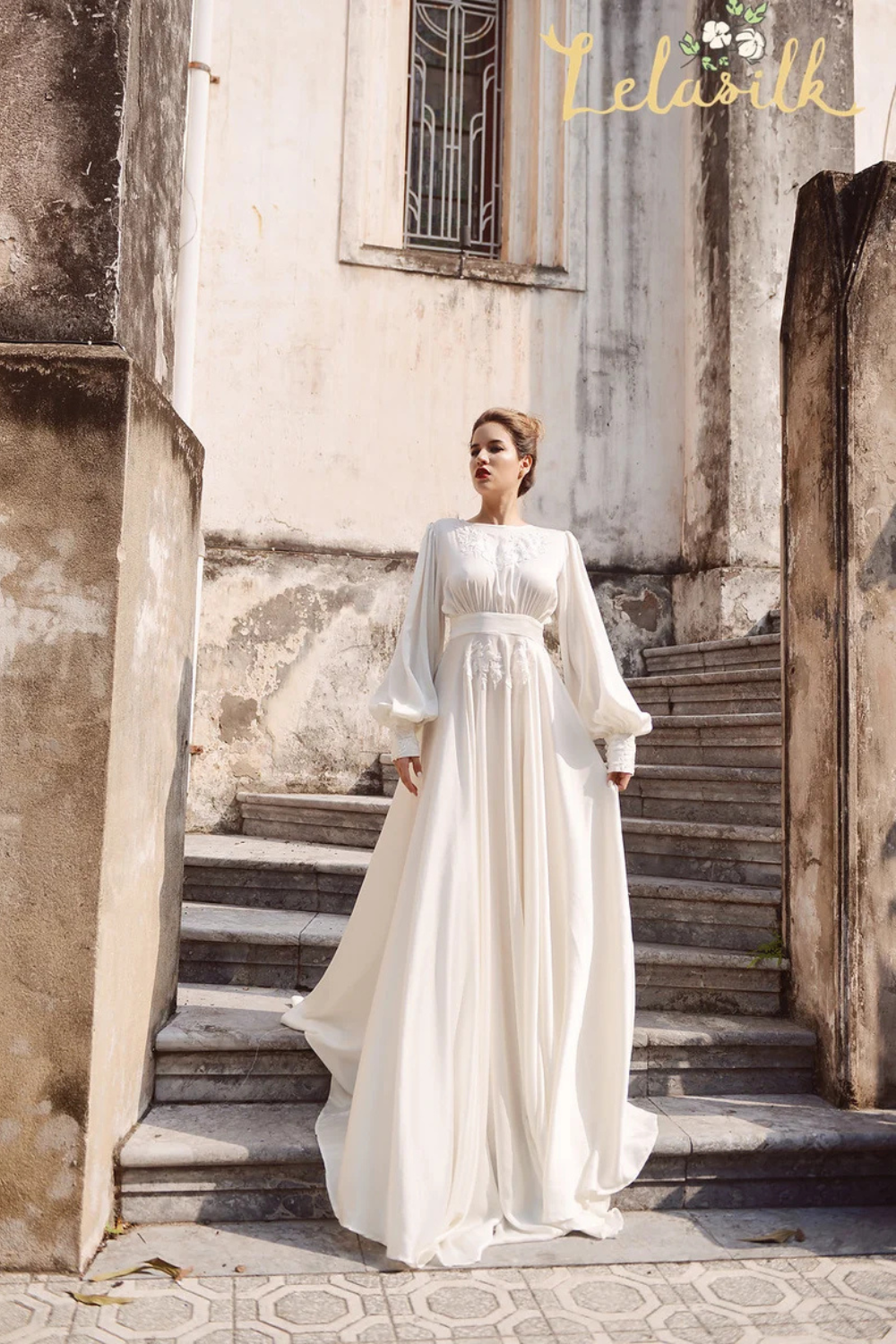 Embellished Lace Silk Wedding Dress