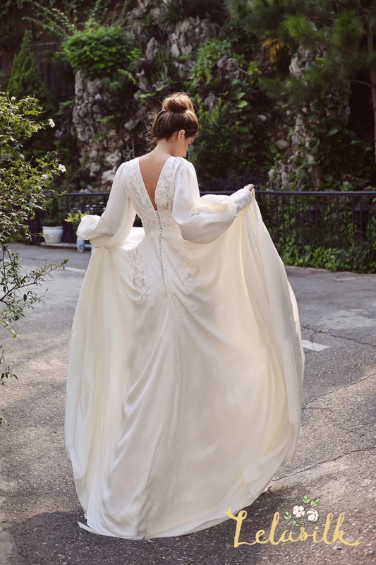 Silk Wedding Dress - Embellished Lace Wedding Dress - Ivory Wedding Dress