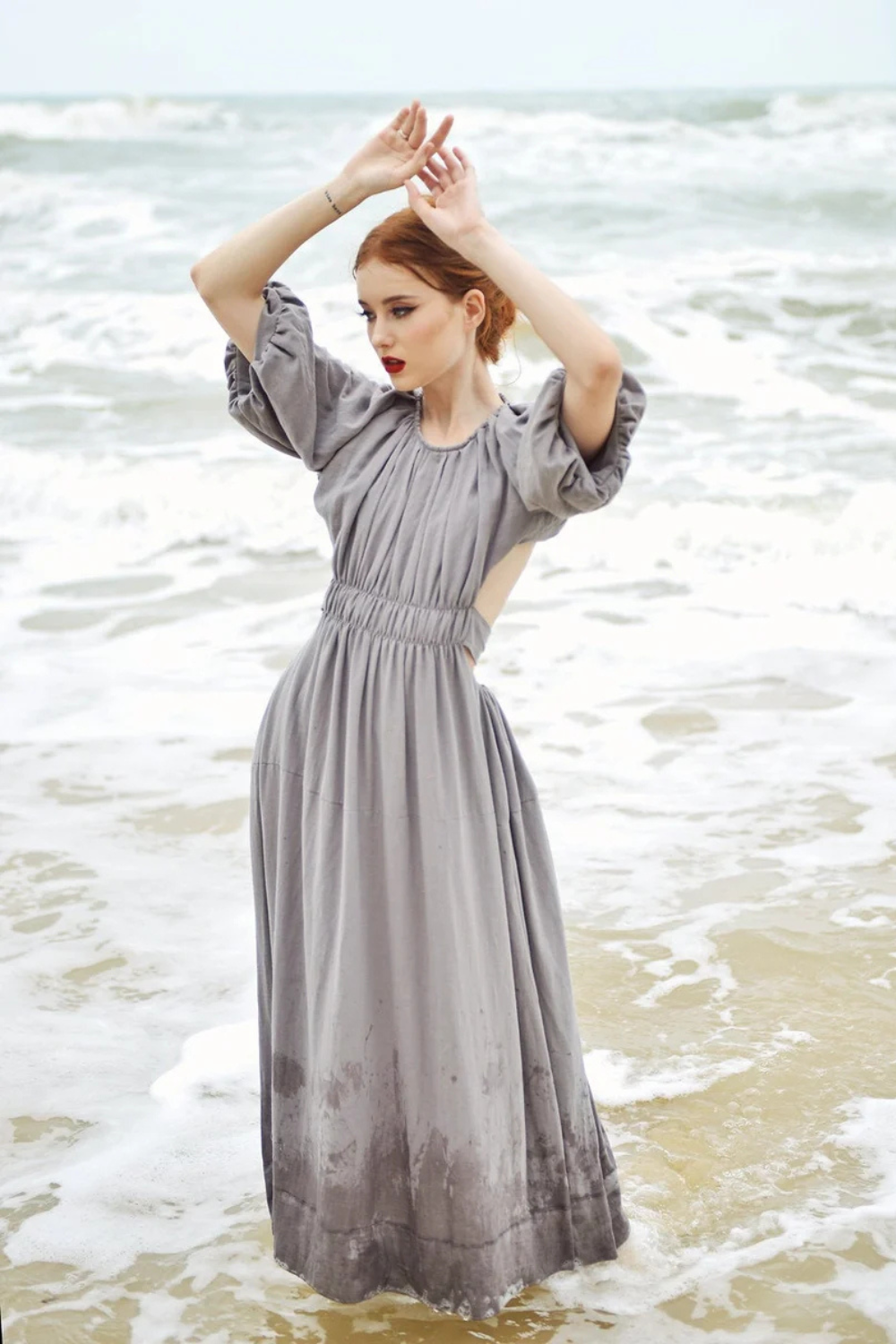 Open Back Linen Sundress - Linen Summer Maxi Dress - Backless Cotton Dress - Balloon Sleeves Dress - Bridesmaids Dress