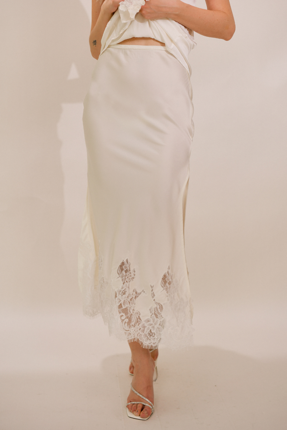 Maxi Silk Skirt with Lace Trimmings