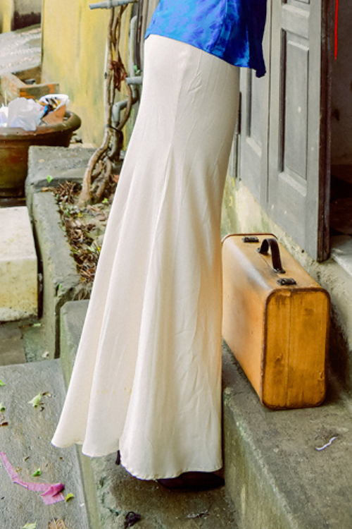 Coco Floor-Length Mulberry Silk Maxi Skirt – Champagne