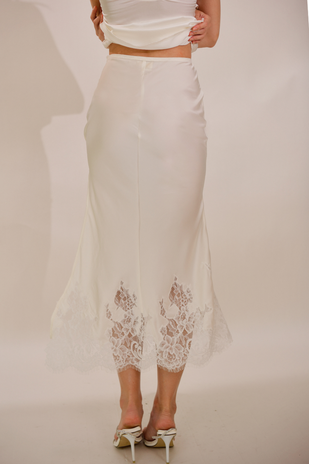 Maxi Silk Skirt with Lace Trimmings