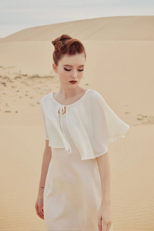 Ivory Silk Dress with Cape - Women Silk Dress - Silk Dress with Cape