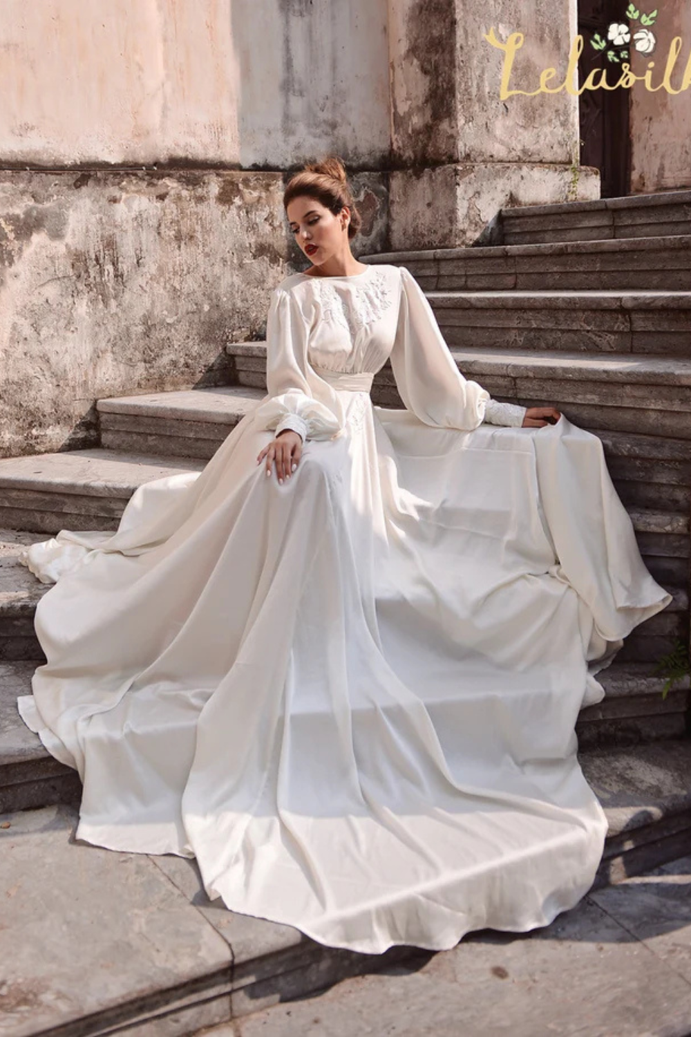 Embellished Lace Silk Wedding Dress