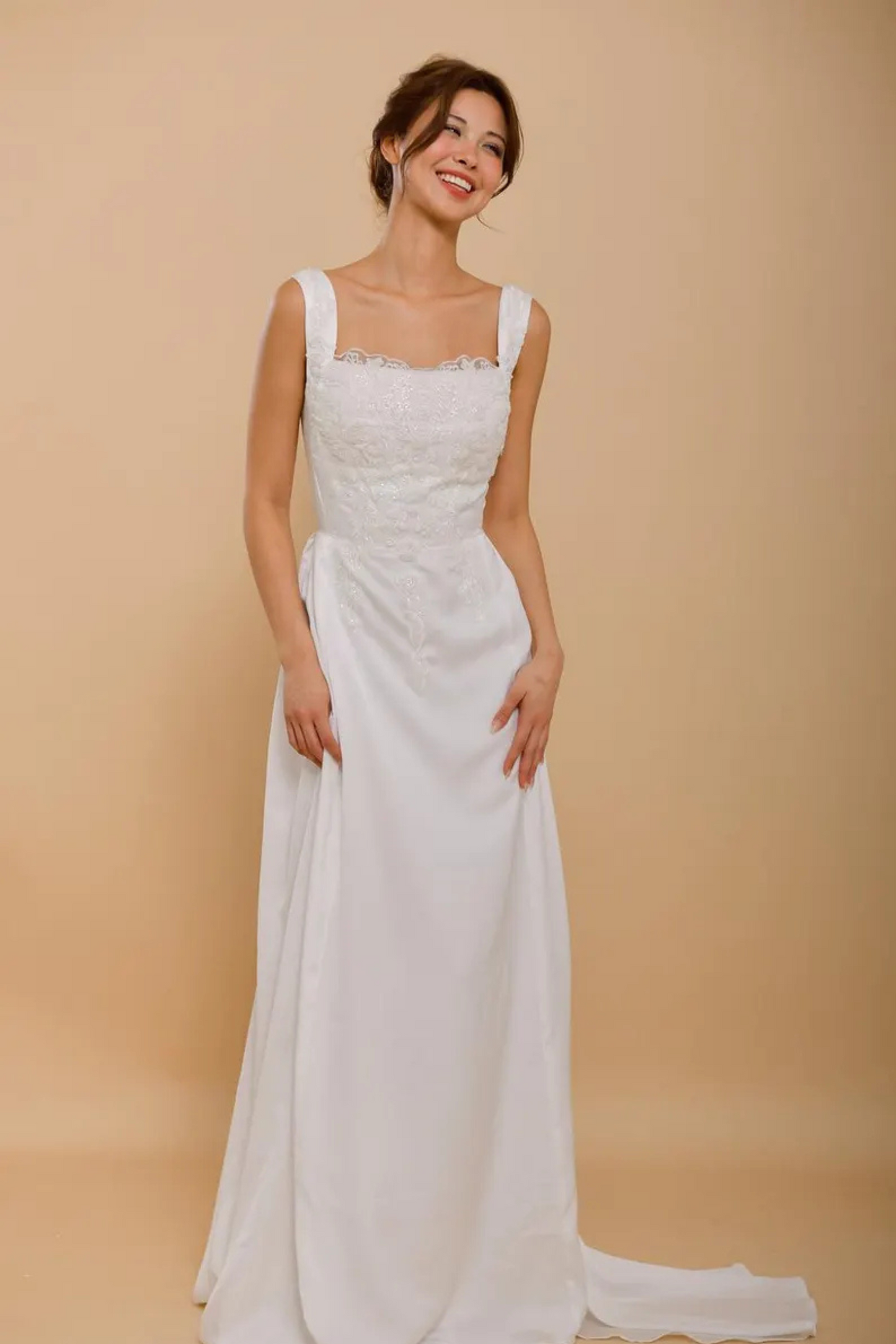 ESTELLE Embroidered White Silk Wedding Dress