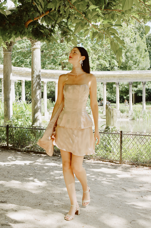 Éclipse Rose Gold Silk Bridal Two Piece Set with Scarf - Silk Corset Set