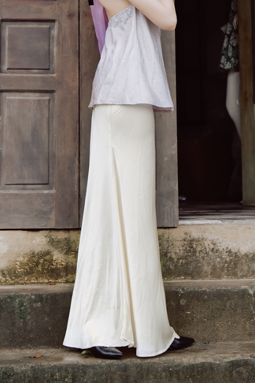 Coco Floor-Length Mulberry Silk Maxi Skirt – Champagne