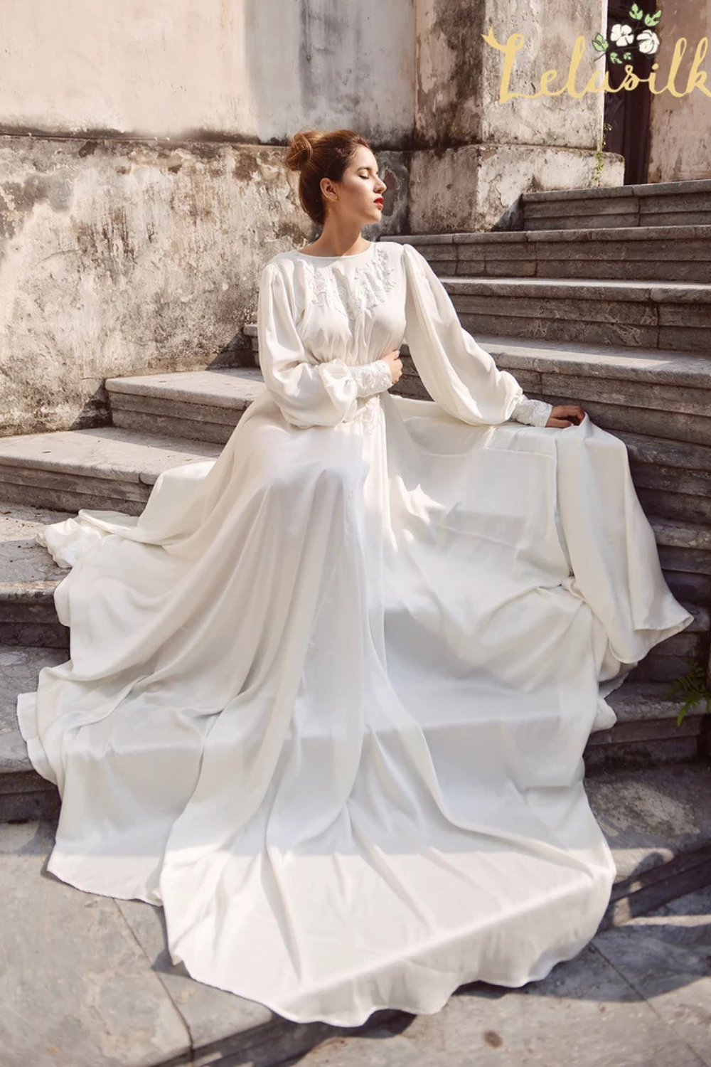Embellished Lace Silk Wedding Dress