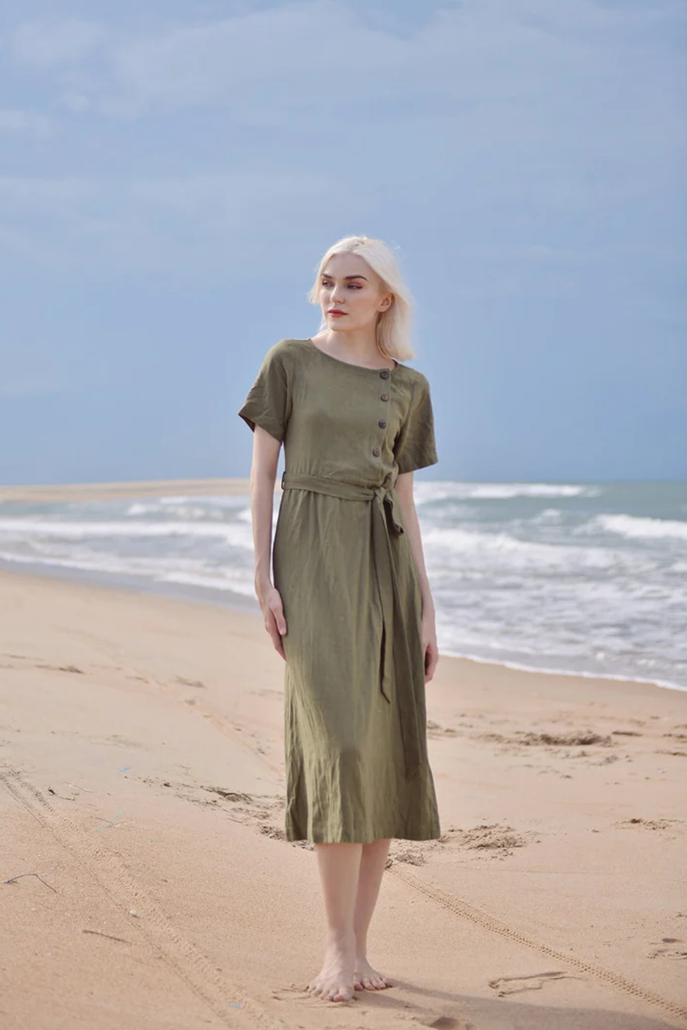 Linen Dress with Buttons - Midcalf Linen Dress - Long Linen Summer Dress